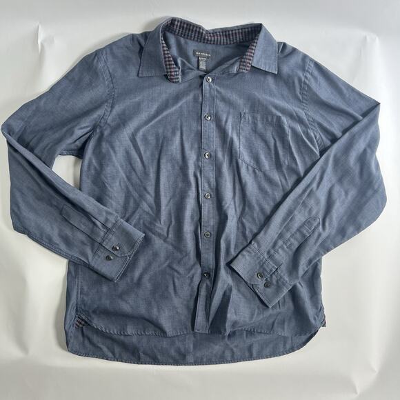 Van Heusen Other - Van Heusen Men's Blue Solid Woven‎ Button-Up Shirt Long Sleeve Pockets XL